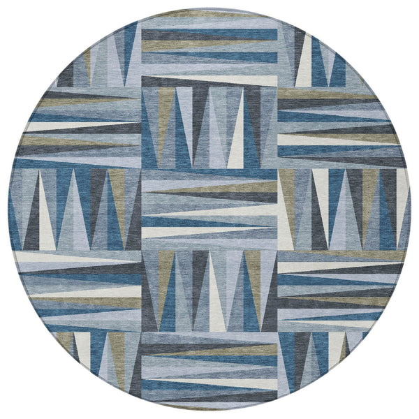 Homeroots 3' Stylish Geometric Beige Gray Ivory Washable Area Rug For Indoor And Outdoor Spaces, Durable Design 8' Round Polyester 598252