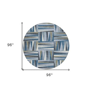 Homeroots 3' Stylish Geometric Beige Gray Ivory Washable Area Rug For Indoor And Outdoor Spaces, Durable Design 8' Round Polyester 598252