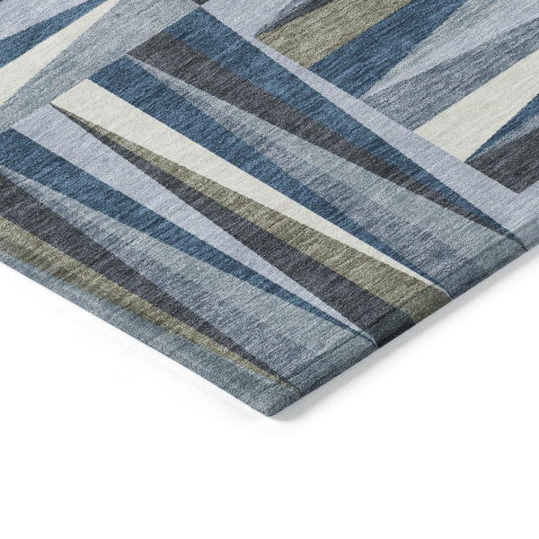 HomeRoots 5' Stylish Denim Blue Gray Ivory Geometric Area Rug - Washable, Durable, Indoor & Outdoor Use 8' X 10' 598253