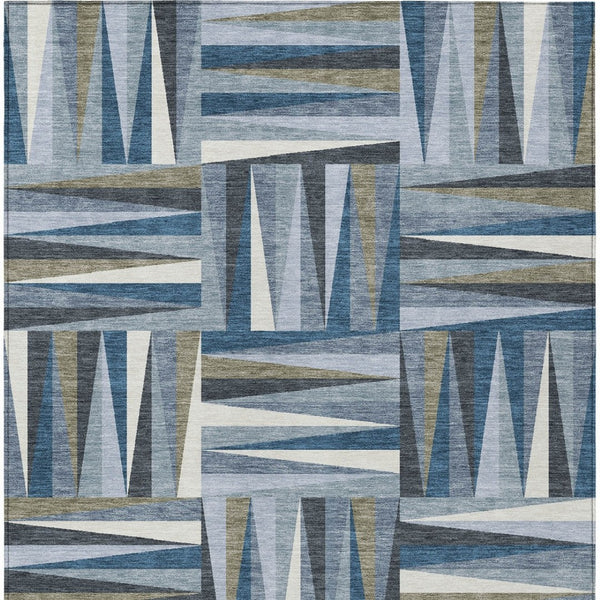 Homeroots 3' Stylish Geometric Beige Gray Ivory Washable Area Rug For Indoor And Outdoor Spaces, Durable Design 9' X 12' Polyester 598254