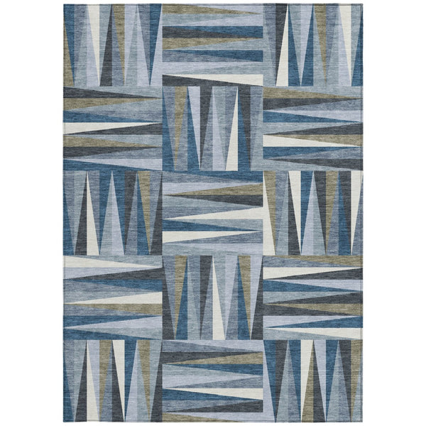 Homeroots 3' Stylish Geometric Beige Gray Ivory Washable Area Rug For Indoor And Outdoor Spaces, Durable Design 10' X 14' Polyester 598255