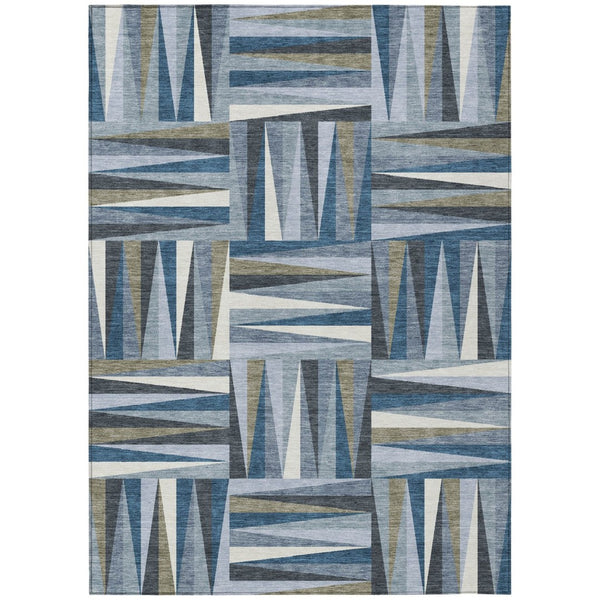 HomeRoots 5' Stylish Denim Blue Gray Ivory Geometric Area Rug - Washable, Durable, Indoor & Outdoor Use 10' X 14' 598255