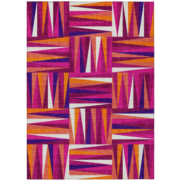 HomeRoots 5' Bold Red, Purple & Copper Geometric Indoor/Outdoor Area Rug - Durable, Washable & Stylish Design 5' X 8' 598257