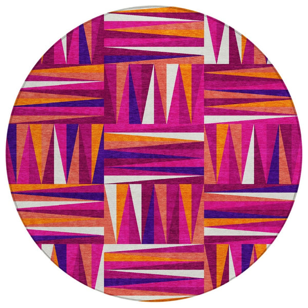 HomeRoots 5' Bold Red, Purple & Copper Geometric Indoor/Outdoor Area Rug - Durable, Washable & Stylish Design 8' Round 598258