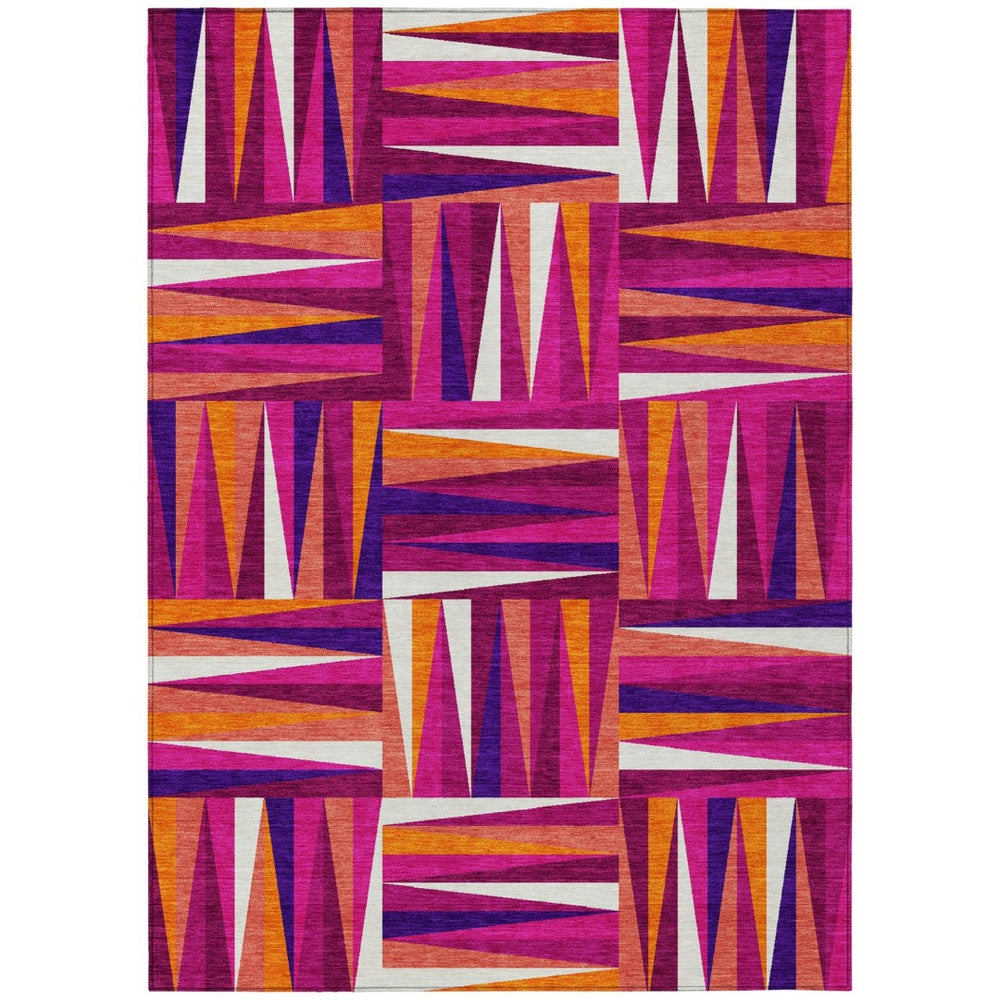 HomeRoots 9' X 12' Geometric Washable Area Rug in Vibrant Red, Purple & Copper – Indoor/Outdoor Durability 598260