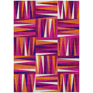 HomeRoots 9' X 12' Geometric Washable Area Rug in Vibrant Red, Purple & Copper – Indoor/Outdoor Durability 598260