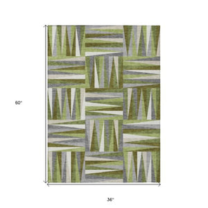 Homeroots 3' Stylish Geometric Beige Gray Ivory Washable Area Rug For Indoor And Outdoor Spaces, Durable Design 3' X 5' Polyester 598262