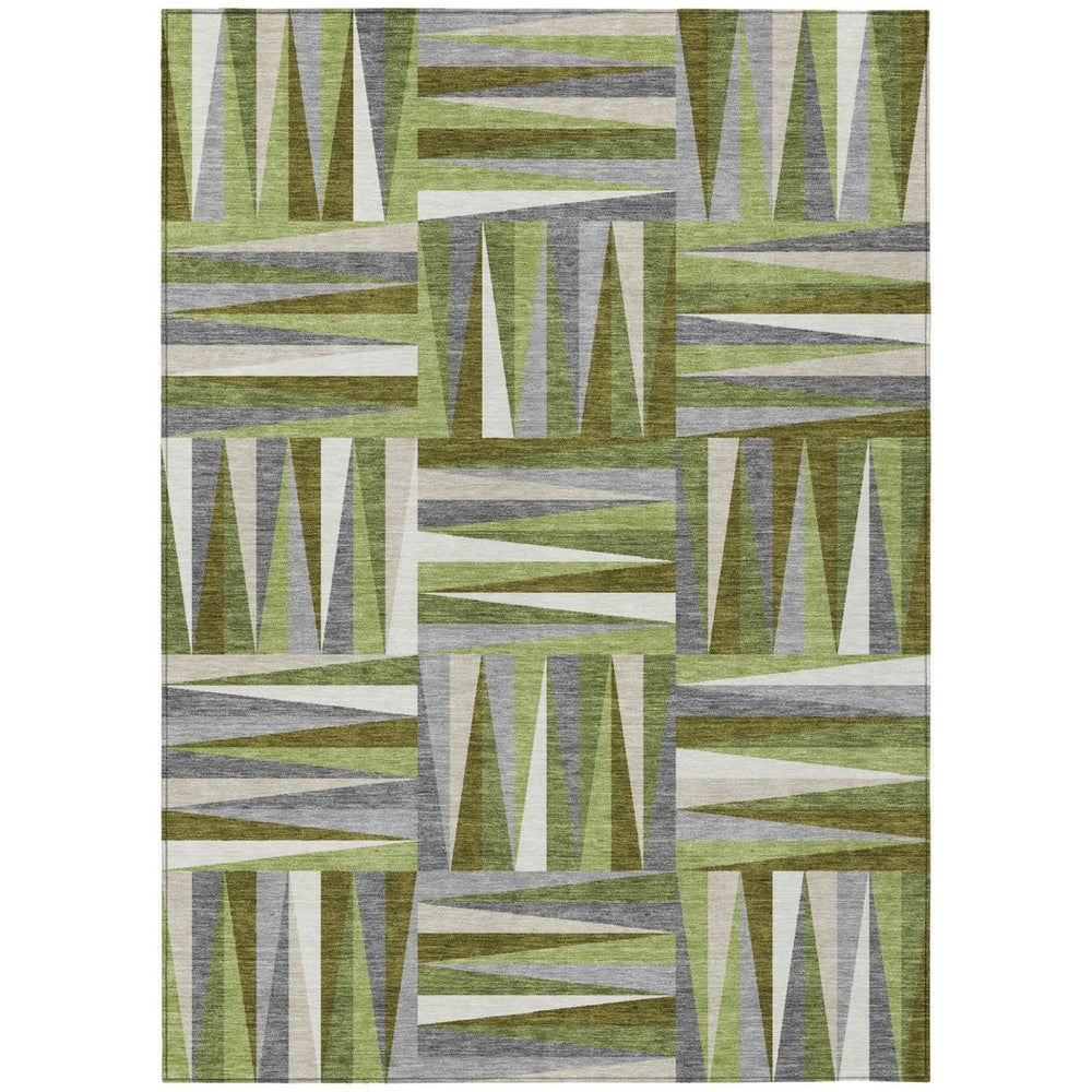 HomeRoots 5' Stylish Geometric Area Rug in Green, Gray & Ivory - Durable, Washable for Indoor & Outdoor Use 5' X 8' 598263