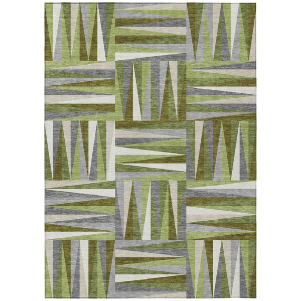 HomeRoots 5' Stylish Geometric Area Rug in Green, Gray & Ivory - Durable, Washable for Indoor & Outdoor Use 5' X 8' 598263