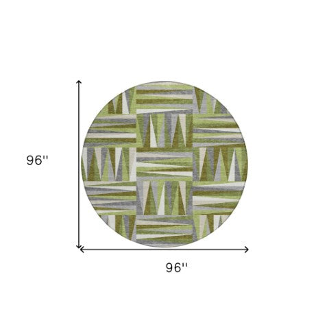 Homeroots 3' Stylish Geometric Beige Gray Ivory Washable Area Rug For Indoor And Outdoor Spaces, Durable Design 8' Round Polyester 598264