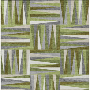 Homeroots 3' Stylish Geometric Beige Gray Ivory Washable Area Rug For Indoor And Outdoor Spaces, Durable Design 8' X 10' Polyester 598265
