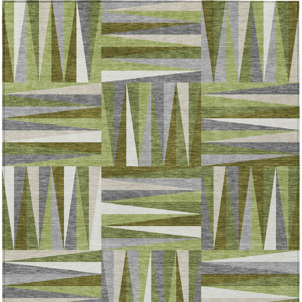 Homeroots 3' Stylish Geometric Beige Gray Ivory Washable Area Rug For Indoor And Outdoor Spaces, Durable Design 8' X 10' Polyester 598265