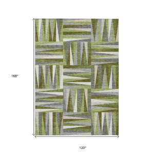 Homeroots 3' Stylish Geometric Beige Gray Ivory Washable Area Rug For Indoor And Outdoor Spaces, Durable Design 10' X 14' Polyester 598267