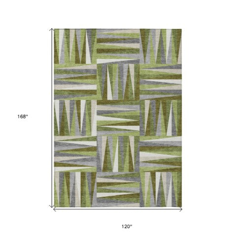 Homeroots 3' Stylish Geometric Beige Gray Ivory Washable Area Rug For Indoor And Outdoor Spaces, Durable Design 10' X 14' Polyester 598267