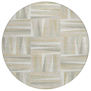 HomeRoots 5' Ivory Beige and Gray Geometric Area Rug - Durable, Washable Design for Indoor & Outdoor Spaces 8' Round 598270