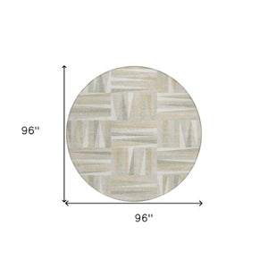 Homeroots 3' Stylish Geometric Beige Gray Ivory Washable Area Rug For Indoor And Outdoor Spaces, Durable Design 8' Round Polyester 598270