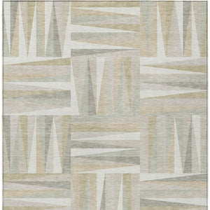 Homeroots 3' Stylish Geometric Beige Gray Ivory Washable Area Rug For Indoor And Outdoor Spaces, Durable Design 9' X 12' Polyester 598272