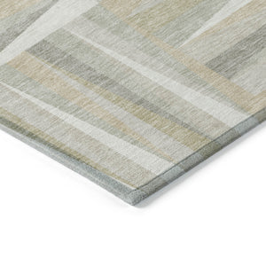 Homeroots 3' Stylish Geometric Beige Gray Ivory Washable Area Rug For Indoor And Outdoor Spaces, Durable Design 9' X 12' Polyester 598272