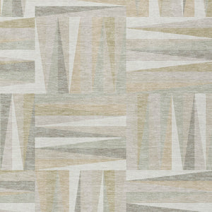 Homeroots 3' Stylish Geometric Beige Gray Ivory Washable Area Rug For Indoor And Outdoor Spaces, Durable Design 9' X 12' Polyester 598272