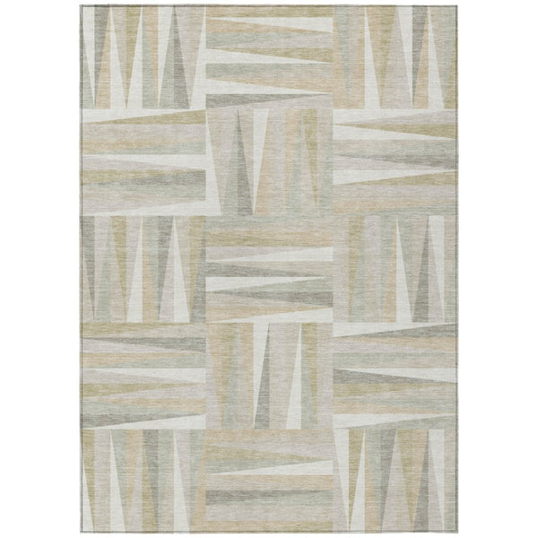 HomeRoots 5' Ivory Beige and Gray Geometric Area Rug - Durable, Washable Design for Indoor & Outdoor Spaces 10' X 14' 598273