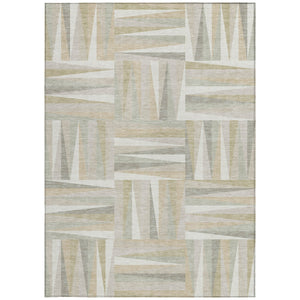 Homeroots 3' Stylish Geometric Beige Gray Ivory Washable Area Rug For Indoor And Outdoor Spaces, Durable Design 10' X 14' Polyester 598273