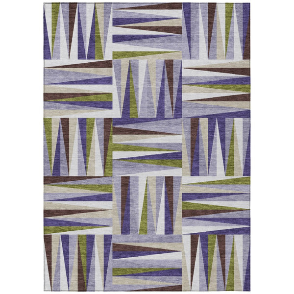HomeRoots 5' Geometric Washable Area Rug in Lavender, Brown, and Green - Perfect for Indoor and Outdoor Spaces! 5' X 8' 598275