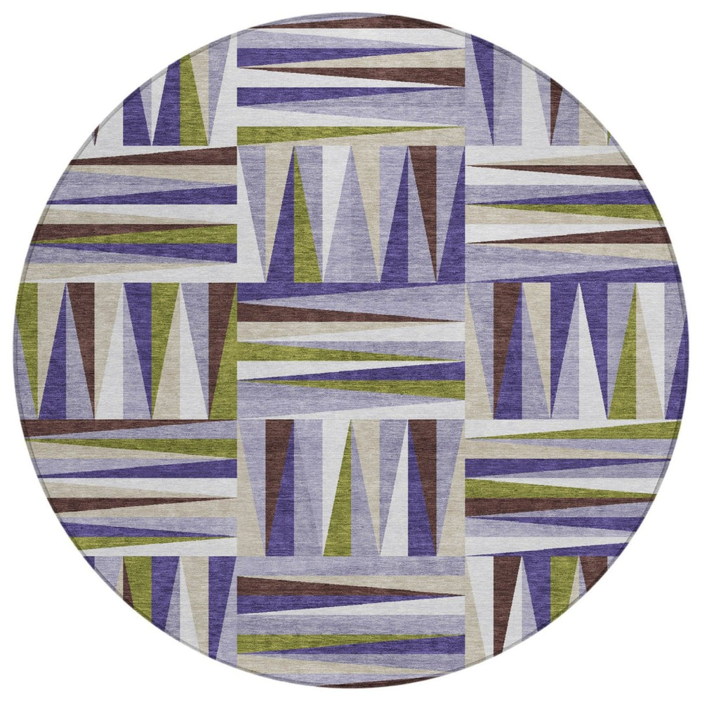 HomeRoots 5' Geometric Washable Area Rug in Lavender, Brown, and Green - Perfect for Indoor and Outdoor Spaces! 8' Round 598276