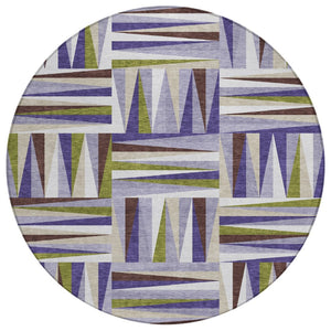 HomeRoots 5' Geometric Washable Area Rug in Lavender, Brown, and Green - Perfect for Indoor and Outdoor Spaces! 8' Round 598276