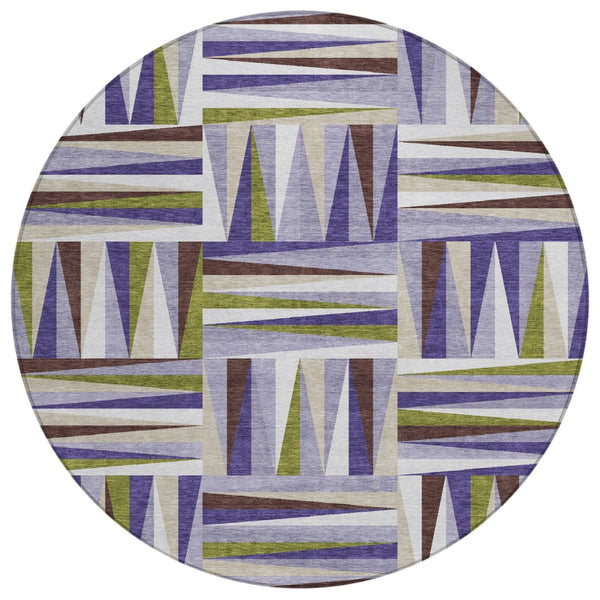 HomeRoots 5' Geometric Washable Area Rug in Lavender, Brown, and Green - Perfect for Indoor and Outdoor Spaces! 8' Round 598276