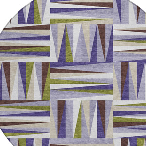 Homeroots 3' Stylish Geometric Beige Gray Ivory Washable Area Rug For Indoor And Outdoor Spaces, Durable Design 8' Round Polyester 598276