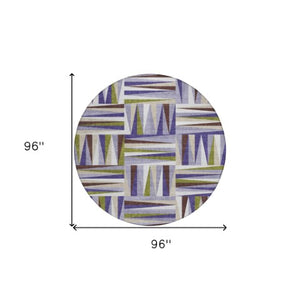 Homeroots 3' Stylish Geometric Beige Gray Ivory Washable Area Rug For Indoor And Outdoor Spaces, Durable Design 8' Round Polyester 598276