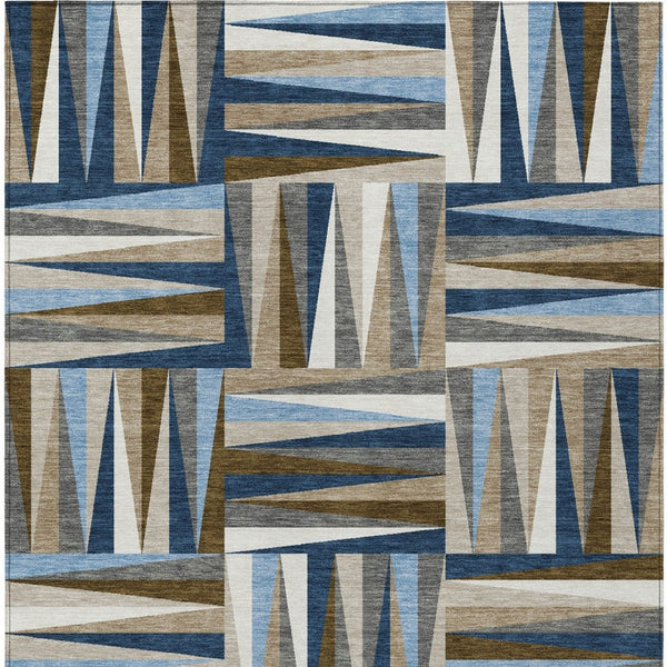 Homeroots 3' Stylish Geometric Beige Gray Ivory Washable Area Rug For Indoor And Outdoor Spaces, Durable Design 3' X 5' Polyester 598280