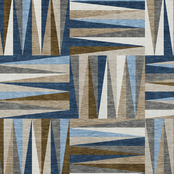 Homeroots 3' Stylish Geometric Beige Gray Ivory Washable Area Rug For Indoor And Outdoor Spaces, Durable Design 5' X 8' Polyester 598281