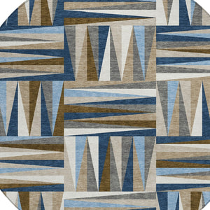 Homeroots 3' Stylish Geometric Beige Gray Ivory Washable Area Rug For Indoor And Outdoor Spaces, Durable Design 8' Round Polyester 598282