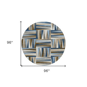 Homeroots 3' Stylish Geometric Beige Gray Ivory Washable Area Rug For Indoor And Outdoor Spaces, Durable Design 8' Round Polyester 598282