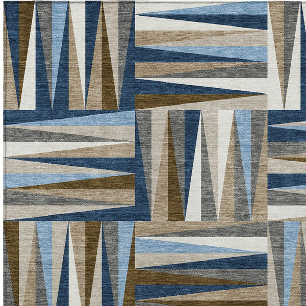 Homeroots 3' Stylish Geometric Beige Gray Ivory Washable Area Rug For Indoor And Outdoor Spaces, Durable Design 9' X 12' Polyester 598284