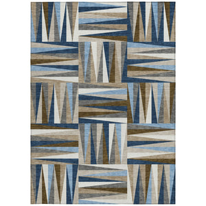 Homeroots 3' Stylish Geometric Beige Gray Ivory Washable Area Rug For Indoor And Outdoor Spaces, Durable Design 10' X 14' Polyester 598285