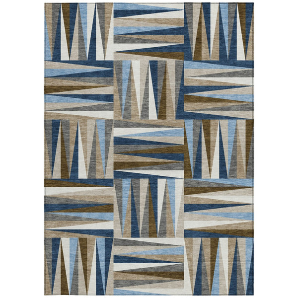 Homeroots 3' Stylish Geometric Beige Gray Ivory Washable Area Rug For Indoor And Outdoor Spaces, Durable Design 10' X 14' Polyester 598285