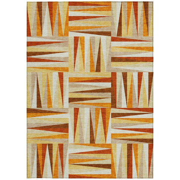 HomeRoots 5' Vibrant Orange and Ivory Geometric Washable Area Rug for Indoor and Outdoor Stylish Spaces 5' X 8' 598287