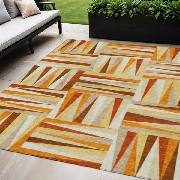 HomeRoots 5' Vibrant Orange and Ivory Geometric Washable Area Rug for Indoor and Outdoor Stylish Spaces 5' X 8' 598287