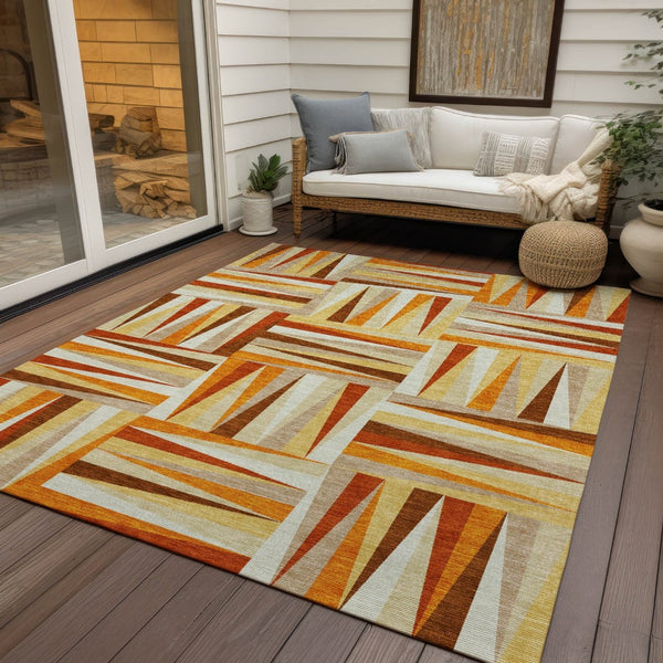 HomeRoots 5' Vibrant Orange and Ivory Geometric Washable Area Rug for Indoor and Outdoor Stylish Spaces 5' X 8' 598287
