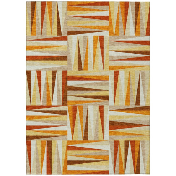 HomeRoots 5' Vibrant Orange and Ivory Geometric Washable Area Rug for Indoor and Outdoor Stylish Spaces 5' X 8' 598287