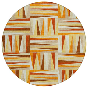 HomeRoots 5' Vibrant Orange and Ivory Geometric Washable Area Rug for Indoor and Outdoor Stylish Spaces 8' Round 598288
