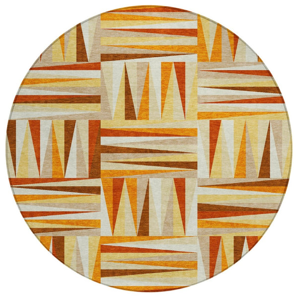 HomeRoots 5' Vibrant Orange and Ivory Geometric Washable Area Rug for Indoor and Outdoor Stylish Spaces 8' Round 598288