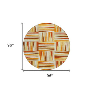 Homeroots 3' Stylish Geometric Beige Gray Ivory Washable Area Rug For Indoor And Outdoor Spaces, Durable Design 8' Round Polyester 598288