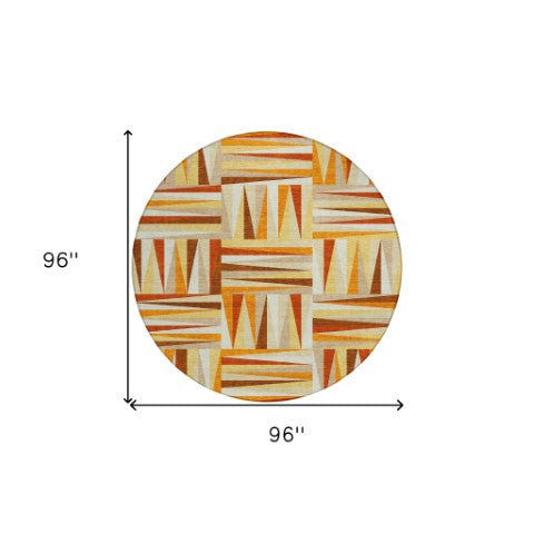 Homeroots 3' Stylish Geometric Beige Gray Ivory Washable Area Rug For Indoor And Outdoor Spaces, Durable Design 8' Round Polyester 598288