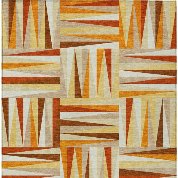 HomeRoots 5' Vibrant Orange and Ivory Geometric Washable Area Rug for Indoor and Outdoor Stylish Spaces 8' X 10' 598289