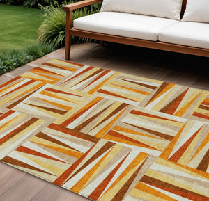 HomeRoots 5' Vibrant Orange and Ivory Geometric Washable Area Rug for Indoor and Outdoor Stylish Spaces 8' X 10' 598289