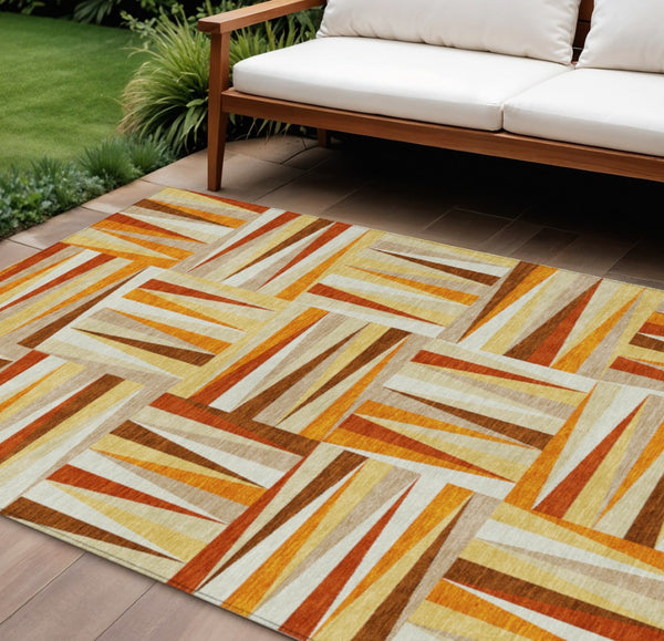 HomeRoots 5' Vibrant Orange and Ivory Geometric Washable Area Rug for Indoor and Outdoor Stylish Spaces 8' X 10' 598289
