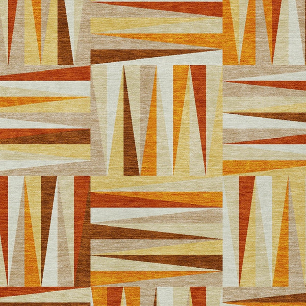 HomeRoots 9' Geometric Orange Ivory Copper Area Rug - Washable, Durable Indoor Outdoor Mat for High-Traffic Spaces 598290